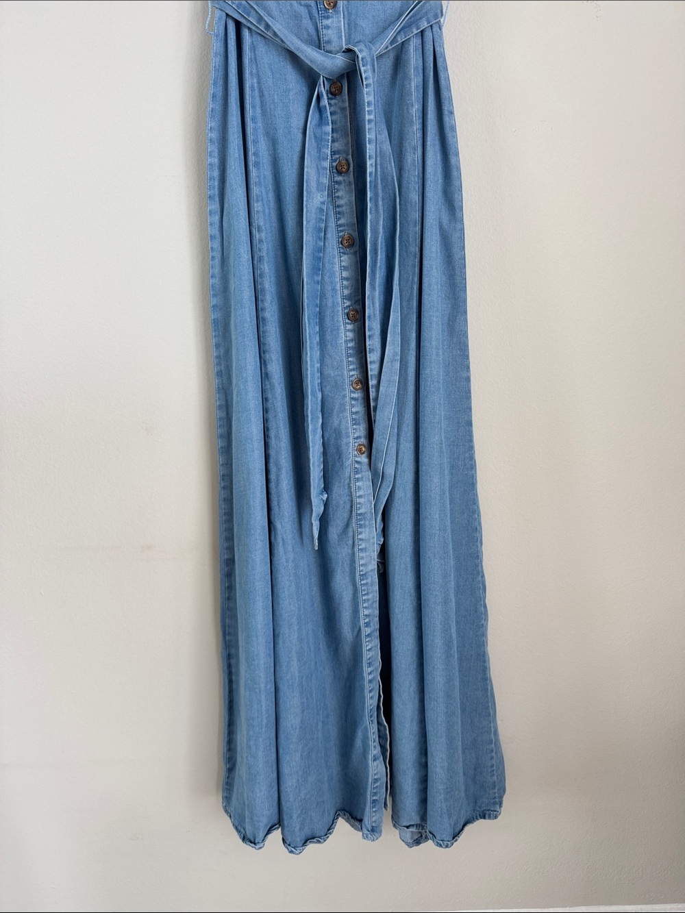 Zara Lyocell Denim Maxi Shirt Dress XS Blue Belted Button Front Sleeveless Boho - Picture 5 of 10